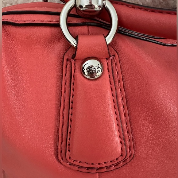 Coach Coral Pink Leather Satchel Bag Womens Pleated Chain Shoulder F15339 - Picture 7 of 16
